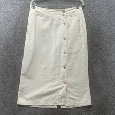 Falda midi Lizwear mediana crema abotonada mezcla de lino bolsillos laterales neutra