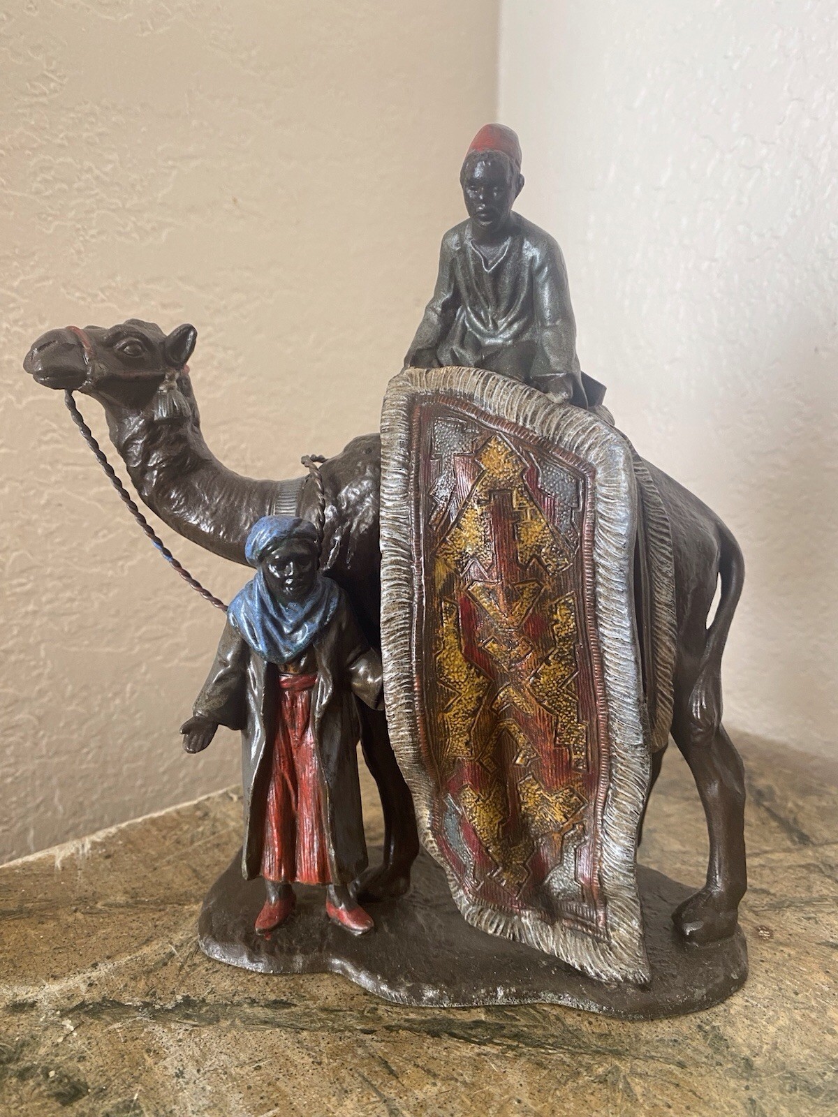 RARE BERGMAN STYLE ORIENTALIST VIENNA CARPET SELLERS CAMEL METAL TABLE LIGHTER