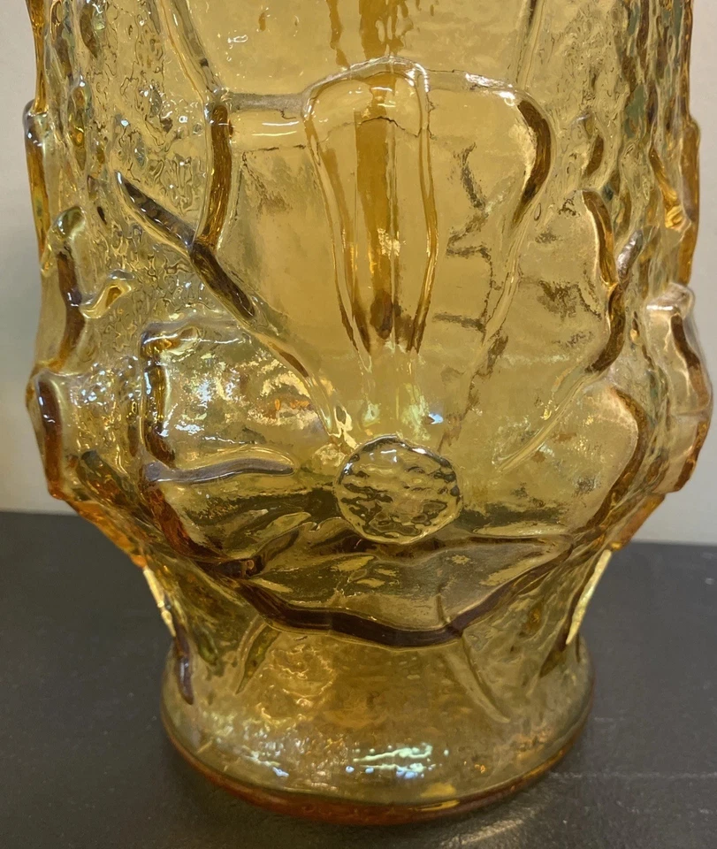 Jarra de té helado ámbar Anchor Hocking de colección y 8 vasos de flores de lluvia a juego Foto 3 de 4