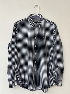Tommy Hilfiger Fitted Tailored Shirt Men's 14.5 Blue White Gingham Button Down