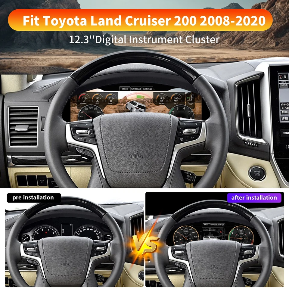 12.3 Inch LCD Digital Cluster Display For 2008-2020 Toyota Land Cruiser LC200 - Изображение 3 из 4