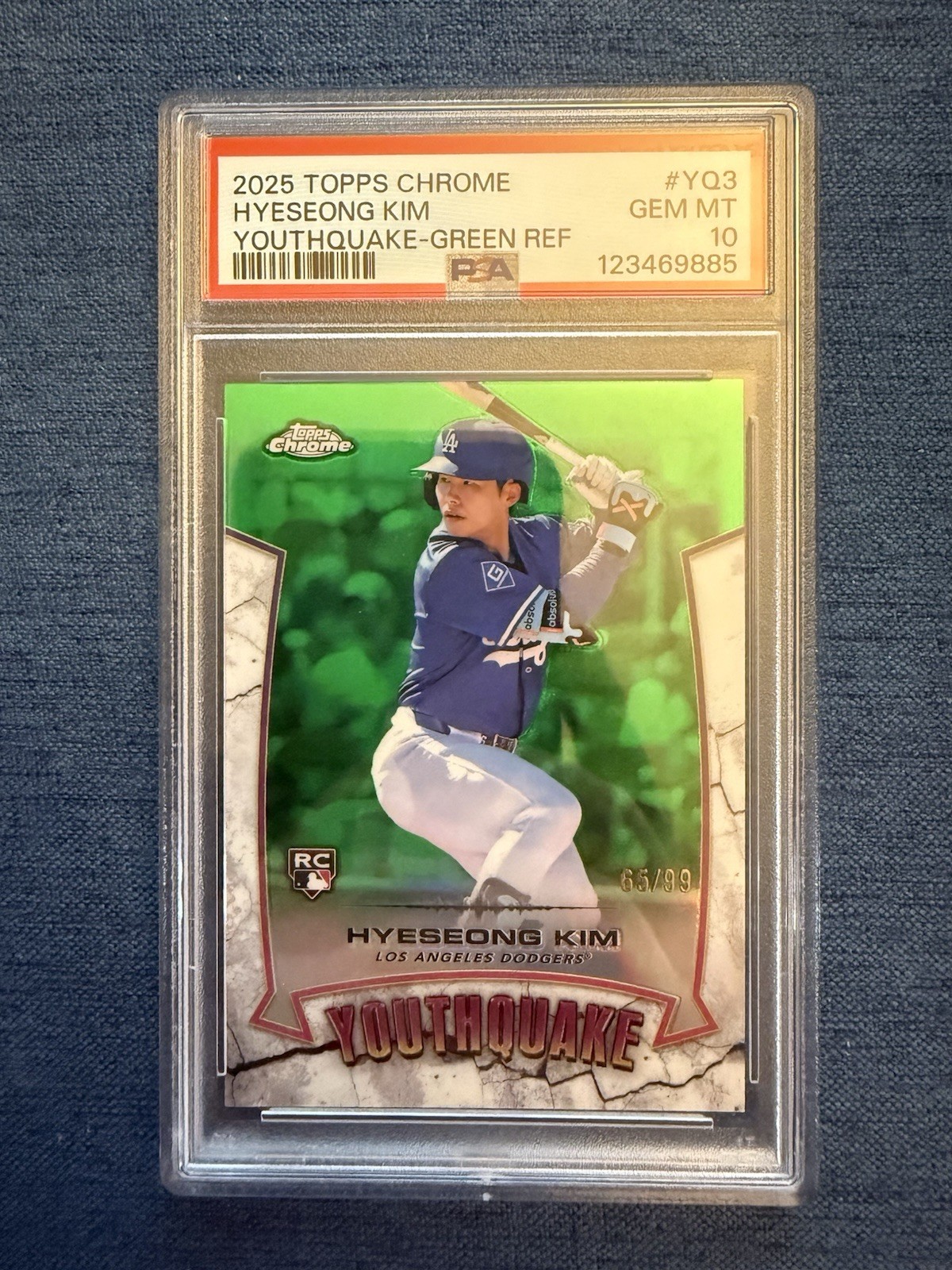 2025 Topps Chrome Youthquake Hyeseong Kim Rookie Green Ref #YQ3 65/99 PSA 10