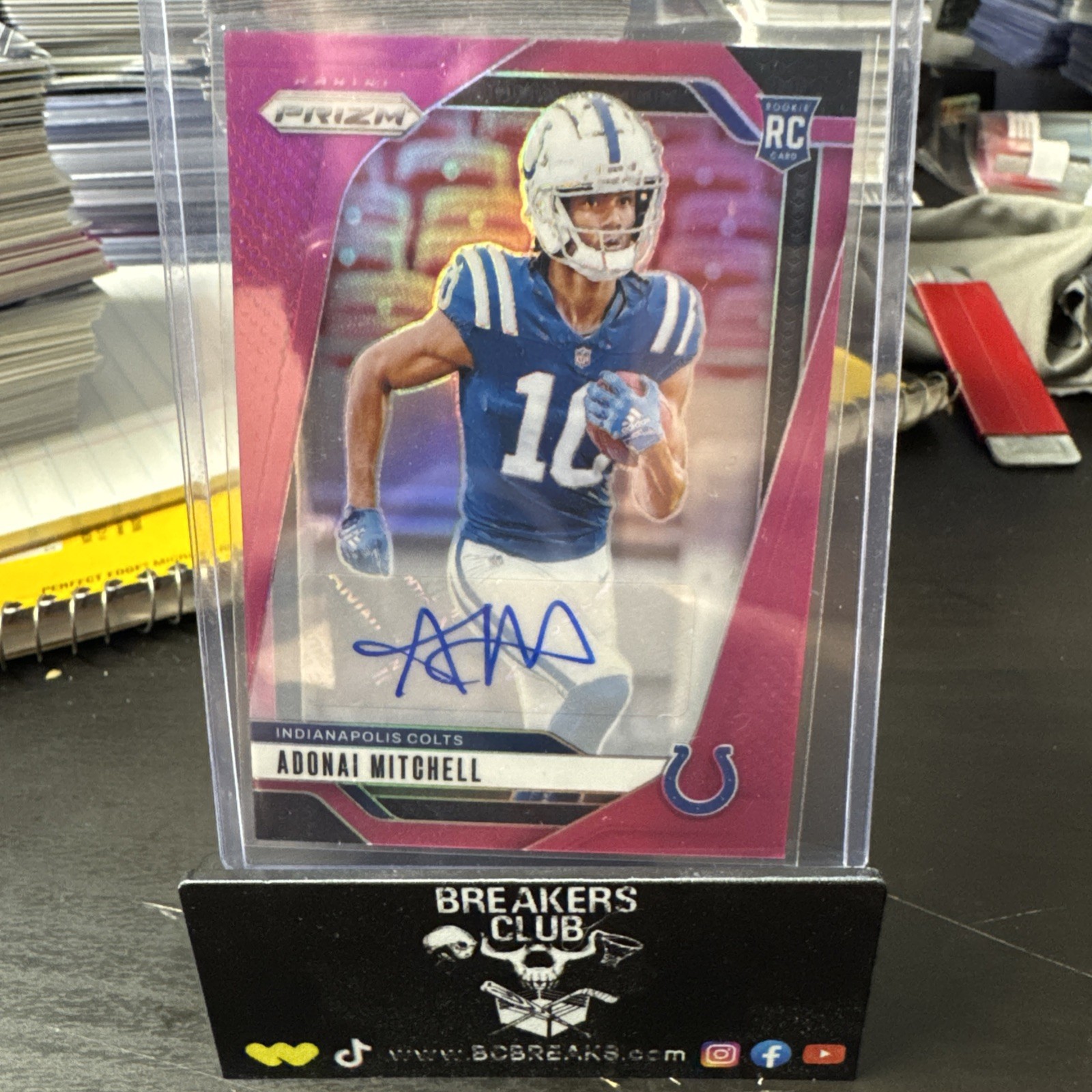 Adonai Mitchell 2024 Panini Prizm Rookies #303 Pink Autographs RC