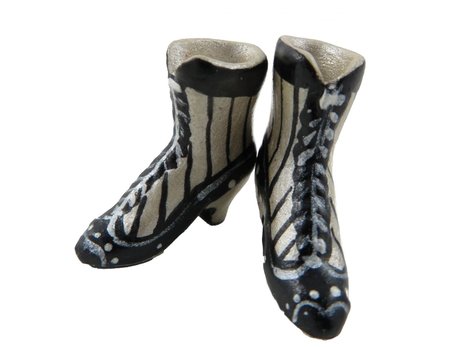 Dolls House Black Striped Victorian Boots Ladies Shoes Miniature Shop Accessory