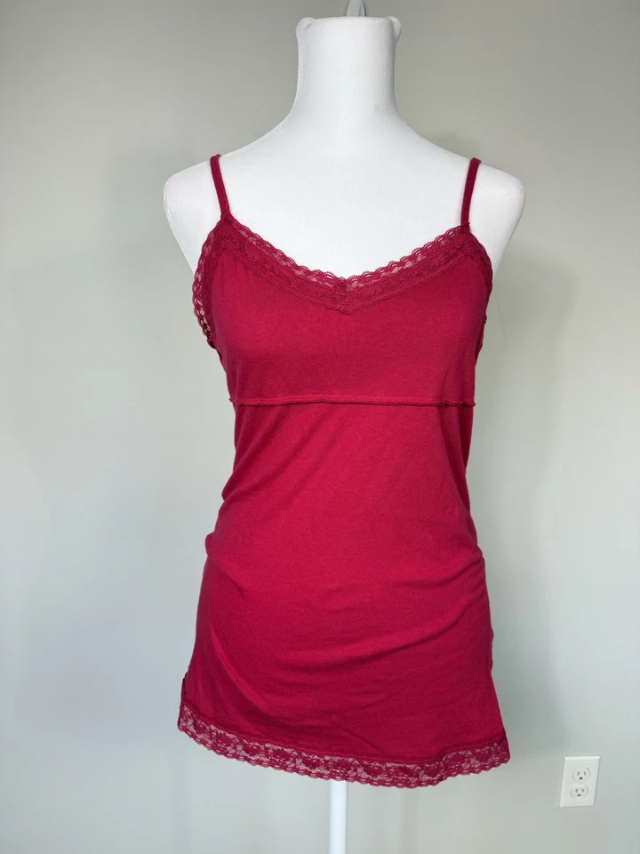 Camiseta sin mangas Y2K Mudd para mujer M rosa encaje ribete camisola preppy años 90 algodón crepúsculo Foto 2 de 4