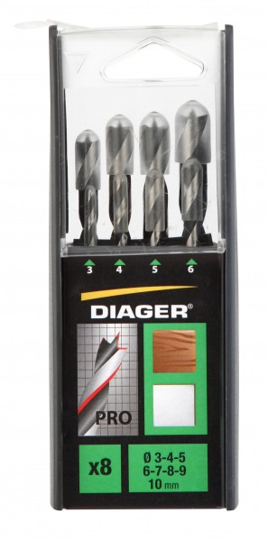 Forets à bois cylindriques Diager avec coffret de mèches 3-10mm