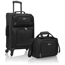 U.S. Traveler Rio Rugged Fabric Carry On Spinner Luggage Set with Tote Black NEW