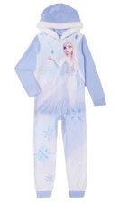 Disney Frozen Girls Blanket Sleeper Pajamas Blue Size 10/12 Hood Zip Elsa