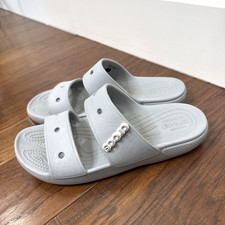 Classic Crocs Slide Sandal Men's 8 Women's 10 Gray Double Straps Logo Jibbitz