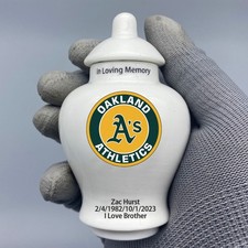 Ceramic Baseball Urn Oakland Athletics Theme, Custom Text