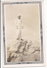 Lot of 3 Original Photos of US Sailor on Rocks - 1940s.  17396
