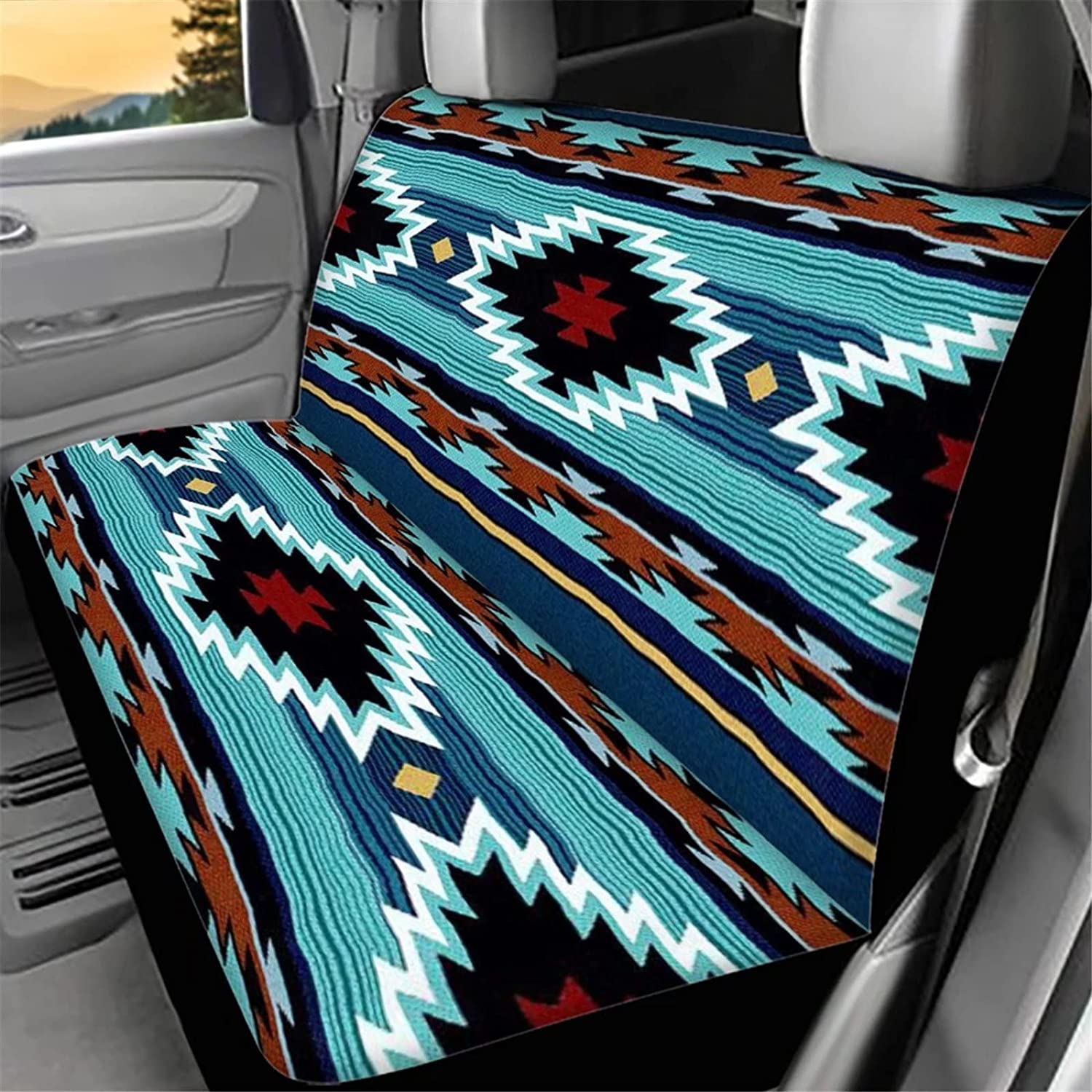 WELLFLYHOM Aztec Print Universal Rear Split Bench Seat Cover for Cars Truck SUV