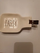 Mudpie Tidbit Dish. Tasty. Leather Handle. 6x4"