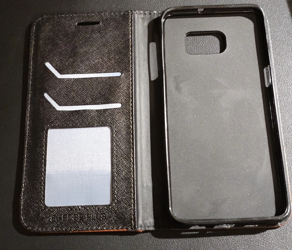 Capa carteira telefone Samsung Galaxy S6 fólio flip porta-cartão preta usada - Imagem 2 de 4