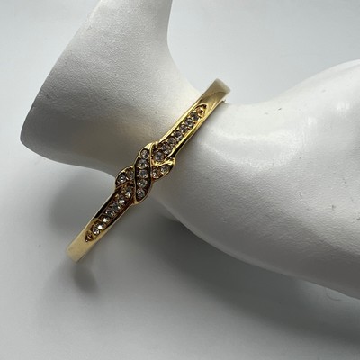 Gold Tone Bangle Bracelet with Clear Crystal Accents