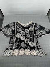 Boho Crochet Blouse 1X Sheer Side Panels Whimsical Fairy Ethereal Flowy Top