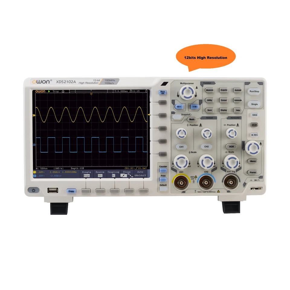 OWON XDS2102A 100MHz 12 bits 20M  High Resolution ADC Digital Oscilloscope - Image 2 of 4