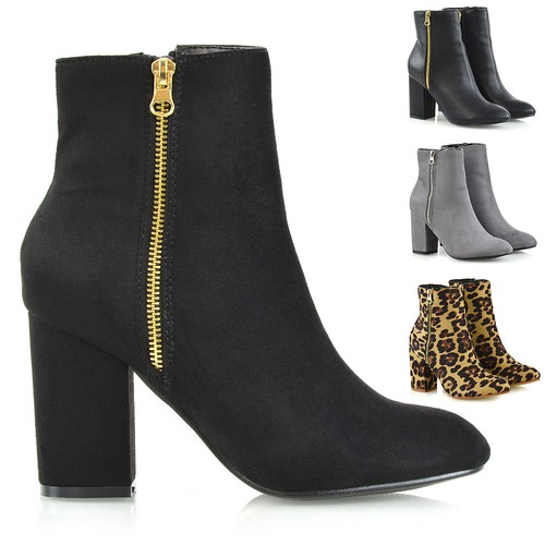 Mujer Botas al Tobillo Bloque Medio Botas Taco Alto Damas cierre de metal  Biker Botines Talla | eBay