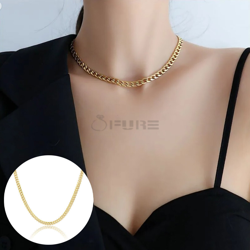 Stunning 6MM Curb Link Chain Necklace 16” inch 18ct Gold Plated Stainless  Steel