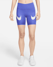 Nike Women's Dri-FIT Fast Mid-Rise Swoosh Training Shorts Lapis Blue Size L