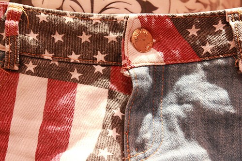 Jeans corti stile sexy vita bassa denim donna bandiera nazionale ragazza S L M XL XXL - Foto 9 di 11