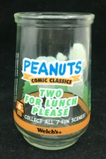 Peanuts Snoopy Glass Welch's Jar Jam Jelly #6 Two for Lunch Charlie Brown Woodst