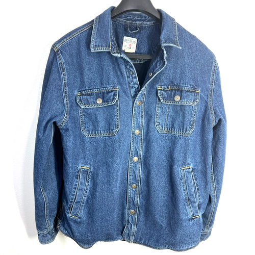 RedHead Denim Work Shirt Jacket Fleece Lined Mens Large Blue Snap Heavy Utility