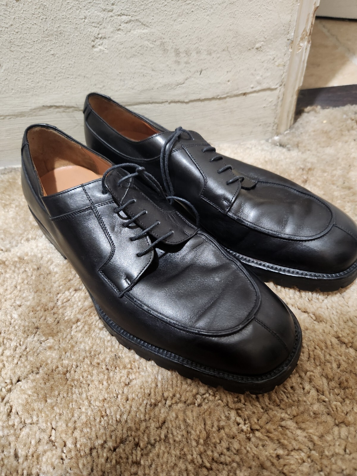 SAOLA Salvatore Ferragamo Uomo 9 2E Pelle Nera Punta Spaccata Lug Sole Derby Italia