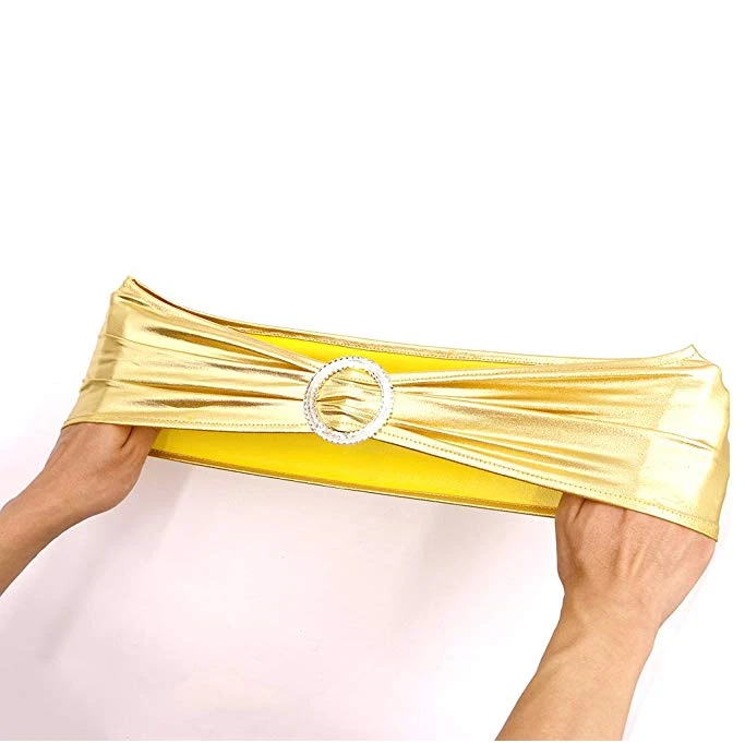 Bandas para sillas de spandex brillantes fajas metálicas rosa intenso decoración de bodas fiestas Foto 4 de 4
