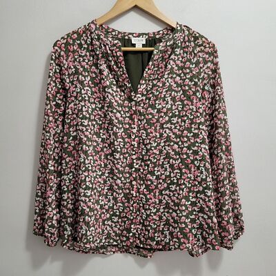 J. Crew Factory Raglan Button Up Shirt Pink and Green Floral Size Small