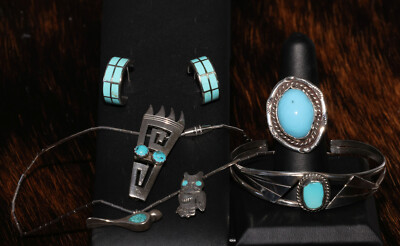 Mixed Lot incl. Vtg Native American Sterling & Turquoise - Inlay, Stones, etc.,