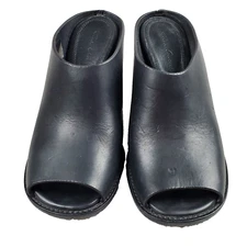 Rick Owens Clogs Women Size 36.5/US 6 Black Leather Peep Toe  Block Heel Shoes
