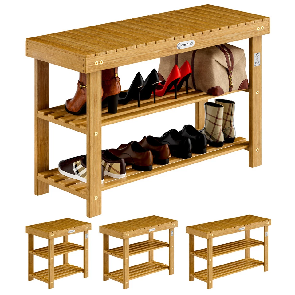 CASARIA® Schuhbank Schuhregal mit Sitzbank Schuhständer Bank Bad Regal Massiv - Bild 1 von 4