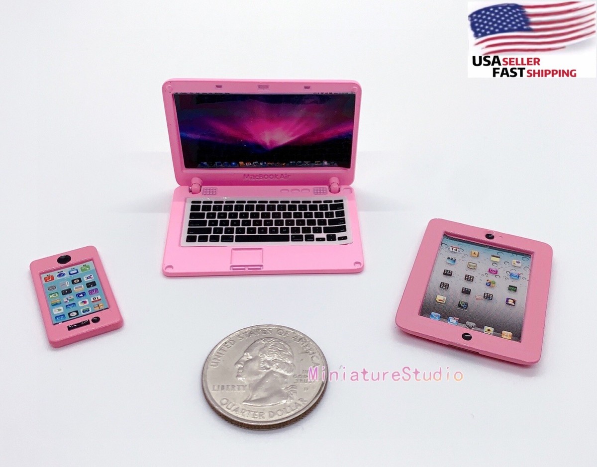 Pink American Girl Doll Ipad 3PCS Dollhouse Miniature 1:12 Laptop