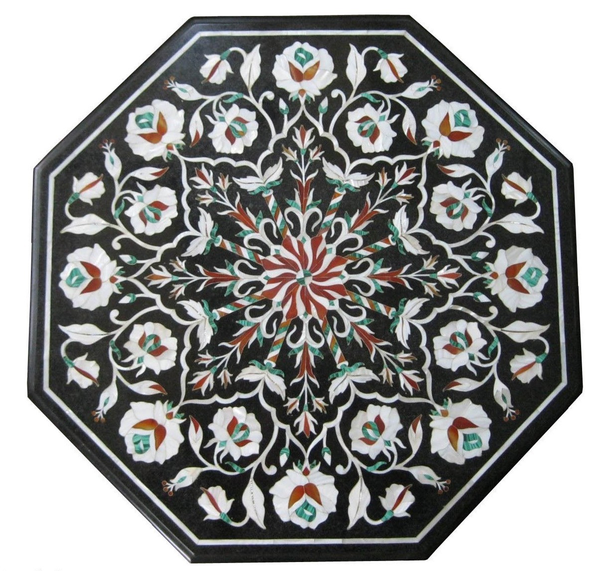 21-Inch Handcrafted Semi-Precious Stone Inlay Marble Coffee Table Top