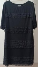 DONNA MORGAN BLACK STRETCH KNIT LACE RUFFLES PARTY DRESS KNEE LENGTH SIZE 14 EUC