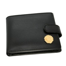 Echte schwarze Leder Geldbörse mit Zinn golden Van Gogh Stil Sonnenblumen Emblem