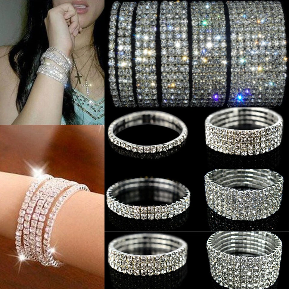 Damen Strassarmband Strass Armschmuck Armband Stretch Armreif Silber Modeschmuck - Bild 4 von 4