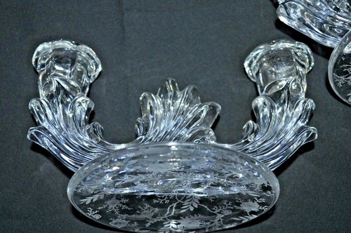 Vintage FOSTORIA CRYSTAL CHINTZ DOUBLE CANDLESTICKS HOLDERS PR ELEGANT BEAUTIFUL - Picture 9 of 12