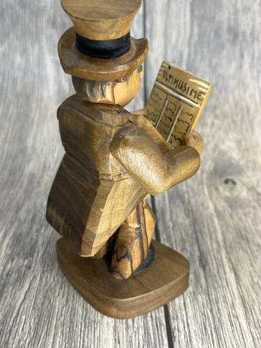 Vintage Anri Man in Top Hat Monocle Cane Newspaper Folk Art Wood Carved ITALY 6” - Picture 13 of 18