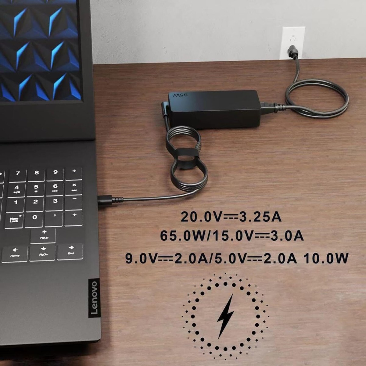 Adattatore per laptop caricabatterie CA USB-C da 90 W 20 V per HP Spectre x360 Dell TDK33 TDK33 Lenovo ThinkPad T480 T480s T580 T580s IdeaPad Yoga  7