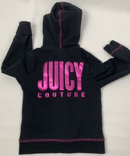 Juicy Couture Jacket Lightweight Hoodie Track Kids Girls Size 7 Black Pink