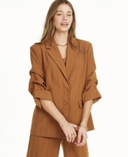 Danielle Bernstein Women's Pinstripe 3/4 Ruched Sleeves Two-Button Blazer