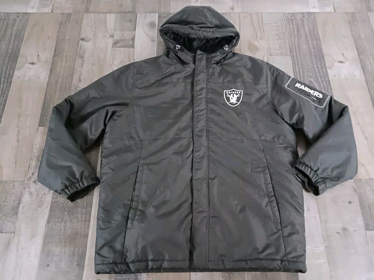 Oakland Raiders Jacket Mens XL Extra Large Puffer Black Hooded