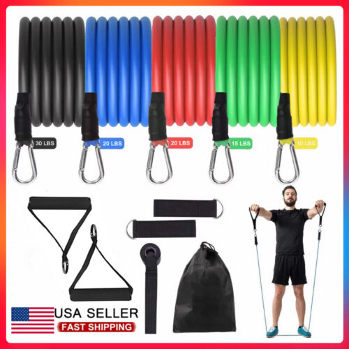 11 PCS Resistance Band Set Yoga Abs Exercise Fitness Tube Gym Home Workout Bands