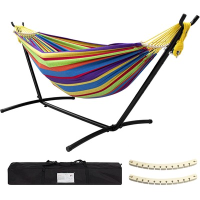 SZHLUX Double Hammock with Stand Premium Bag Included 450lb Capacity Steel Stand