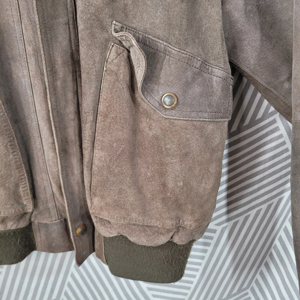Vintage Suede Leather Bomber Coat Jacket Men's Large Brown Aviator Cosplay Zip - Image 3 of 4