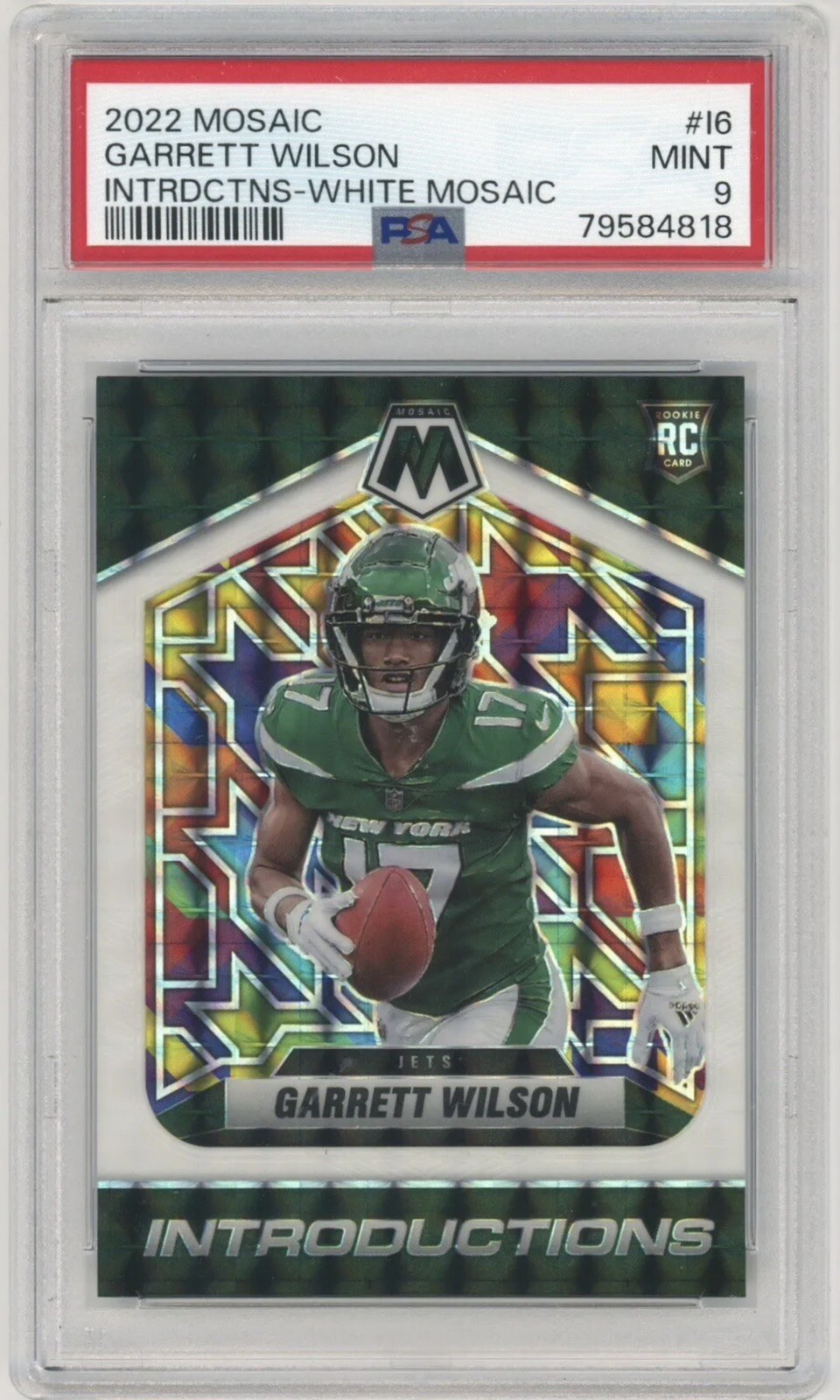 2022 Panini Mosaic Garrett Wilson /25 Rookie Introduction White Mosaic PSA9 Mint
