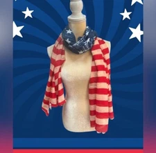 Distressed USA Flag Scarf Fourth of July  One Size Fits All Accessory Red Blue