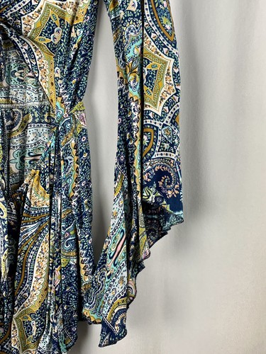 AELSON Romper Size M Boho Flare Sleeve Cut Out Festival Hippy Paisley Blue Beach - 第 6/19 張圖片